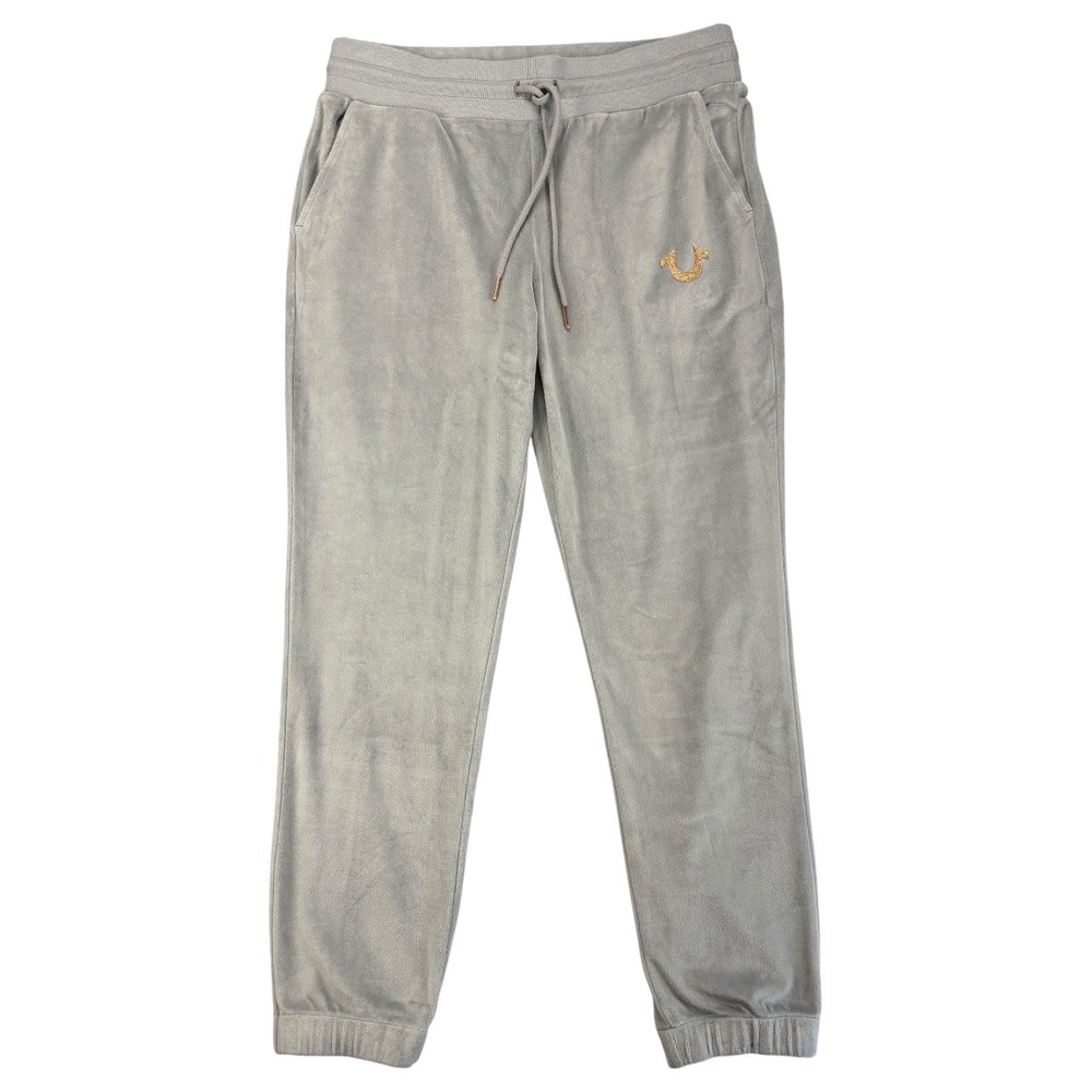 True Religion Womens Joggers Gray Velvet Gold Glitter Logo Y2K Streetwear Pants